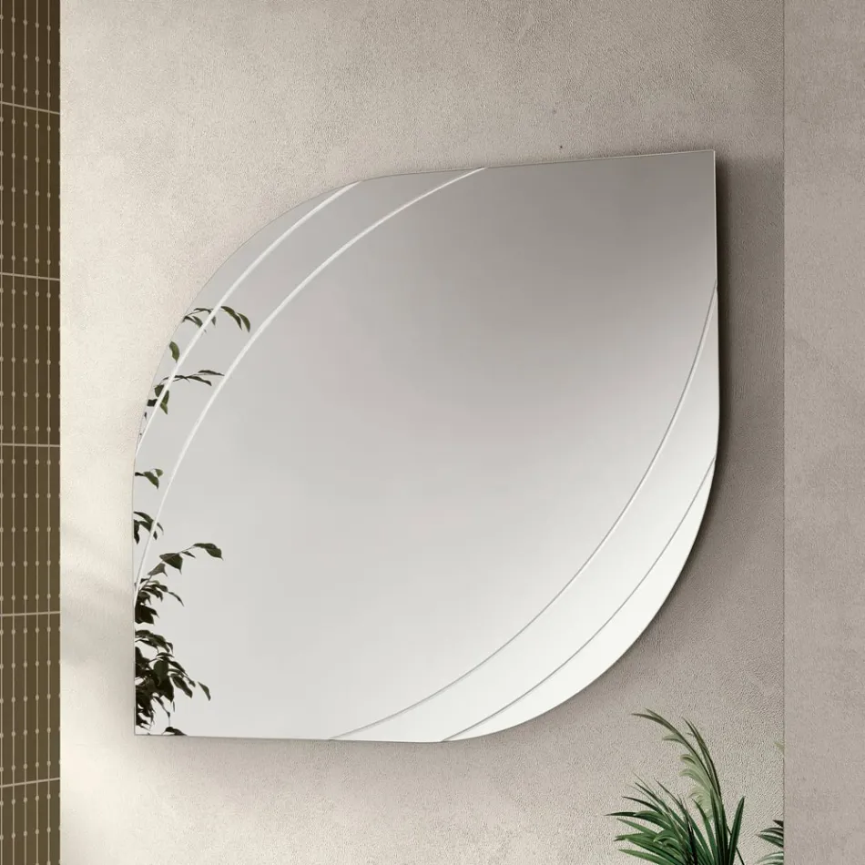 Glass Mirror with Engravings in Two Sizes and Colors Made in Italy - Vela Viadurini