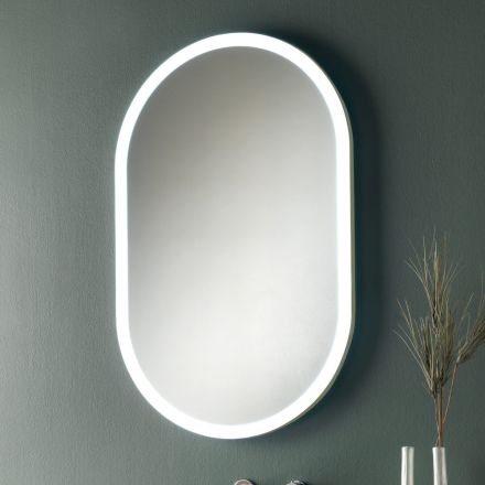 Oval Mirror with Metal Frame and Lights Made in Italy - Mozart Viadurini