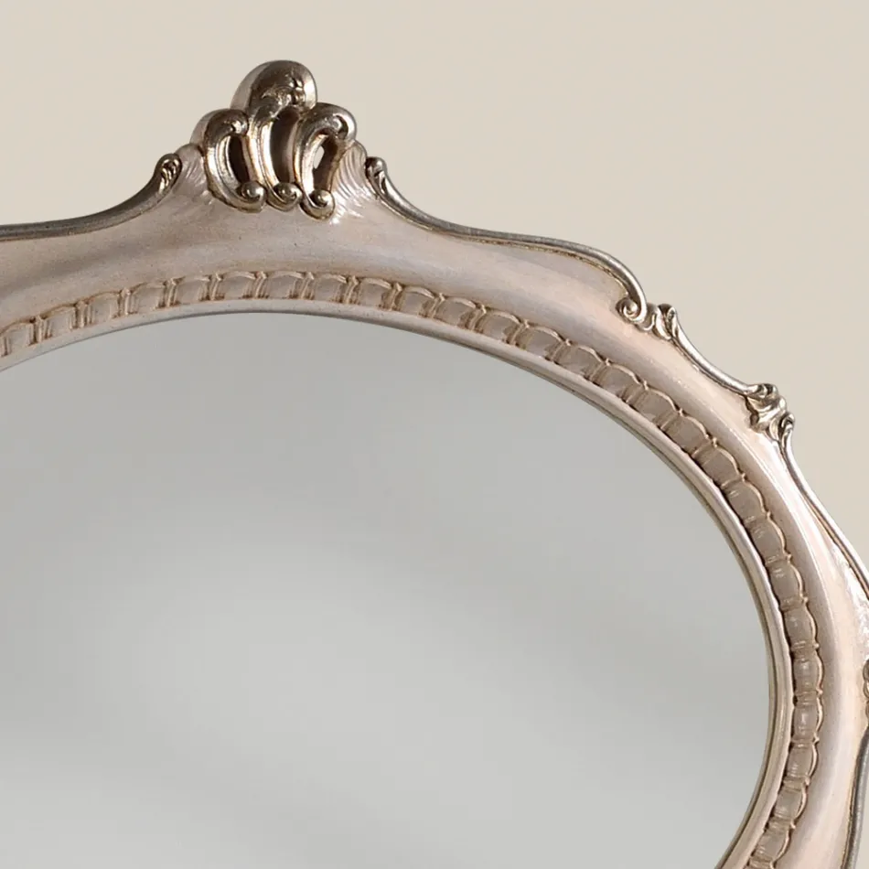 Classic Style Oval Mirror in Antique Silver Wood Made in Italy - Florence Viadurini