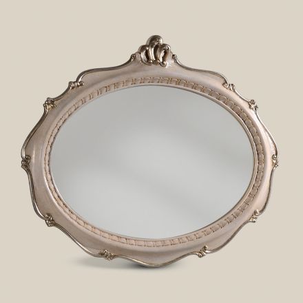 Classic Style Oval Mirror in Antique Silver Wood Made in Italy - Florence Viadurini