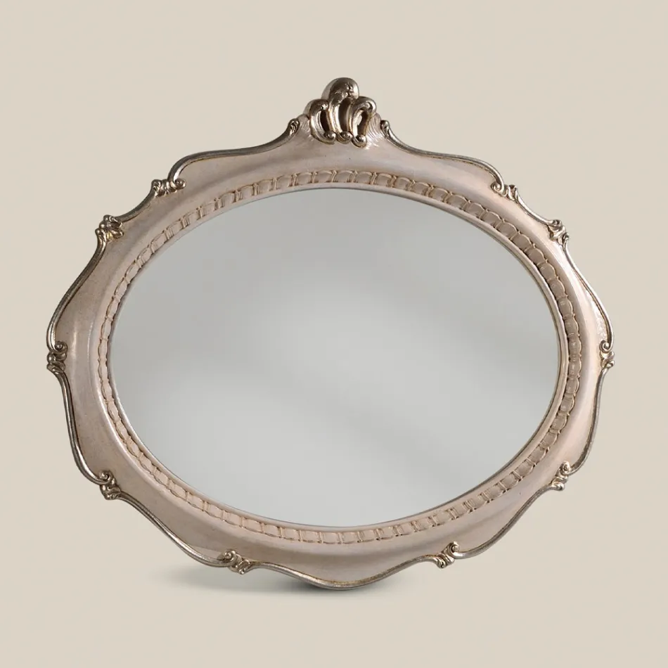Classic Style Oval Mirror in Antique Silver Wood Made in Italy - Florence Viadurini