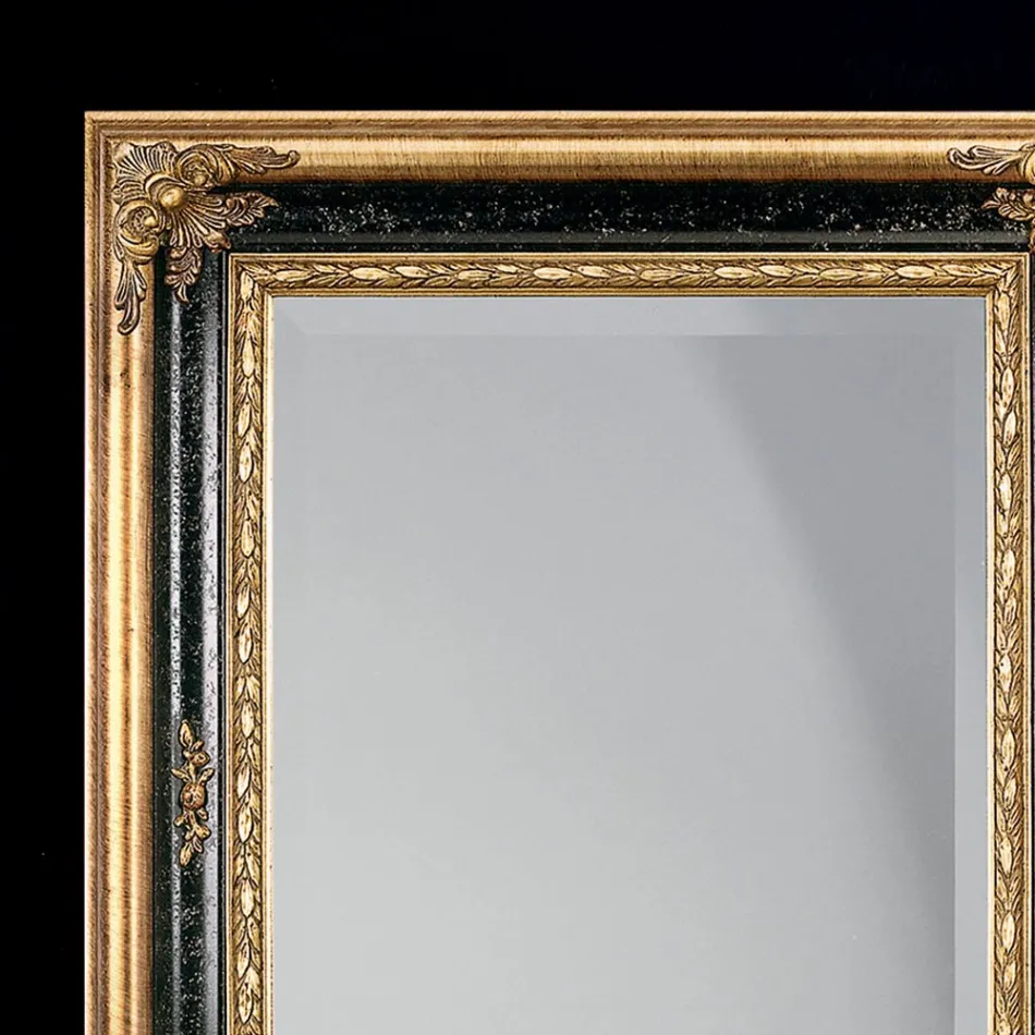 Rectangular Mirror in Gold and Black Leaf Wood Made in Italy - Sophie Viadurini