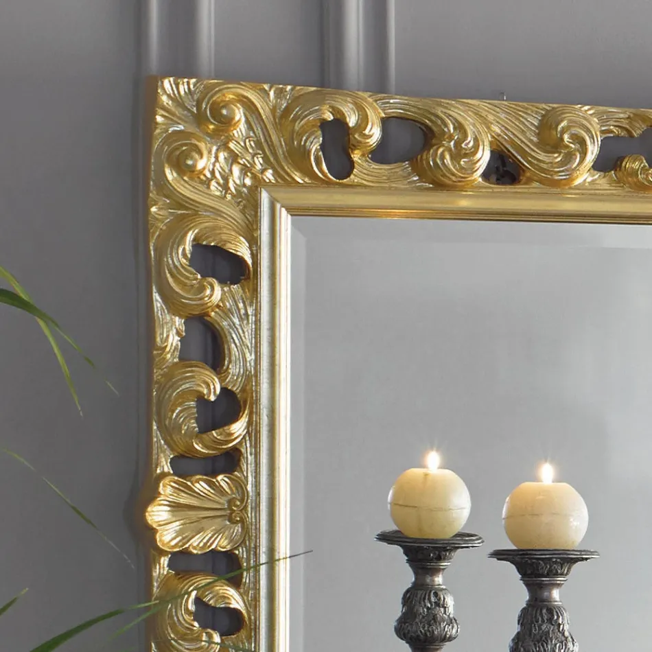 Classic Rectangular Gold Leaf Wood Mirror Made in Italy - Denver Viadurini