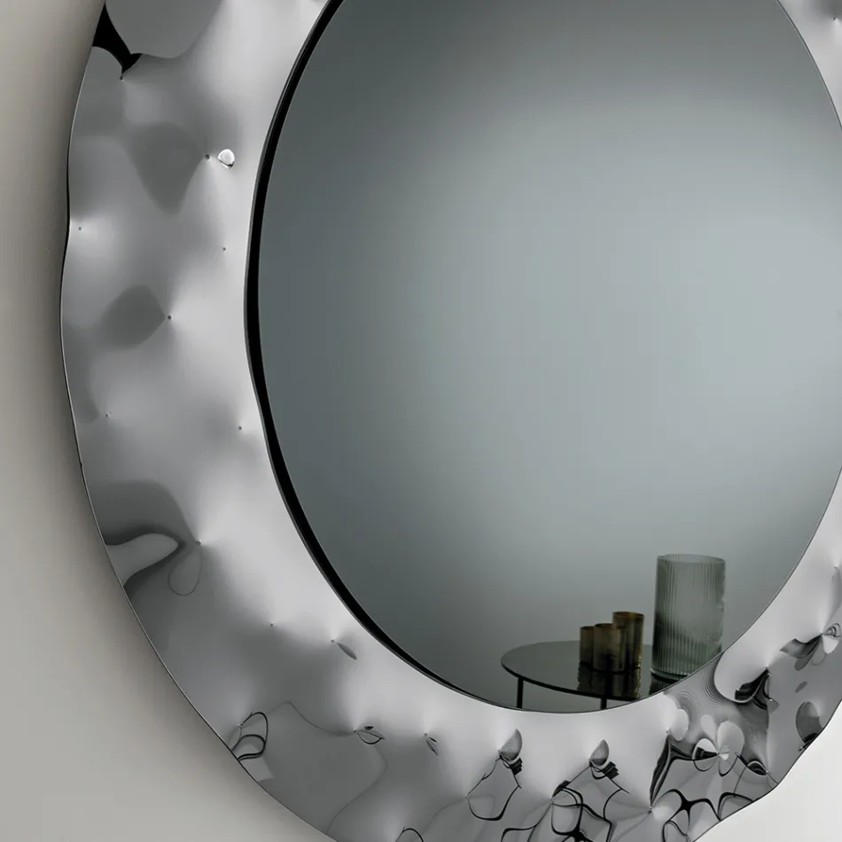 Round Mirror with Wavy Glass Frame Made in Italy - Adelma Viadurini