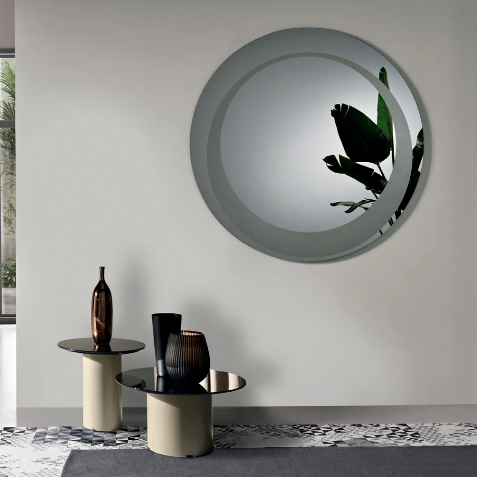 Round Wall Mirror with Sandblasted Decoration Made in Italy - Annamaria Viadurini