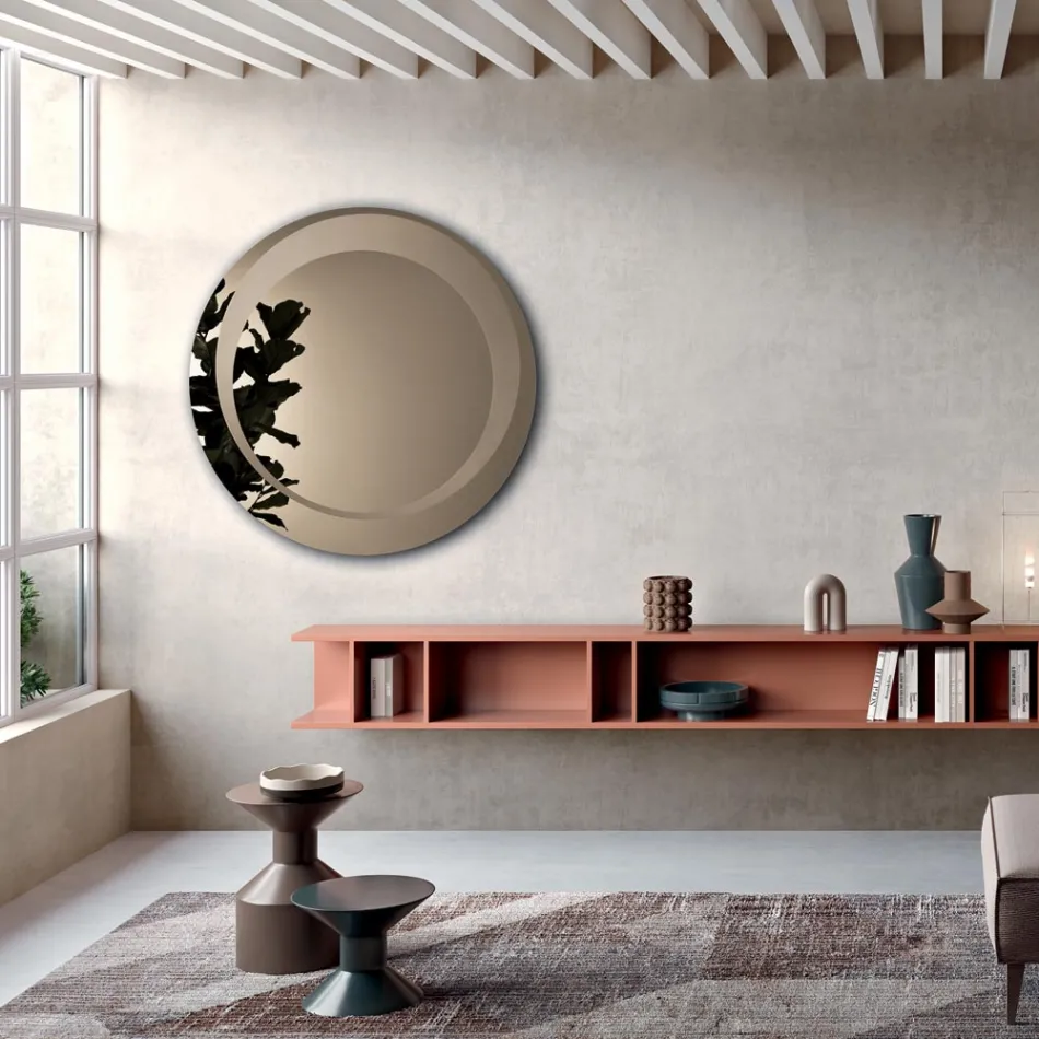 Round Wall Mirror with Sandblasted Decoration Made in Italy - Annamaria Viadurini