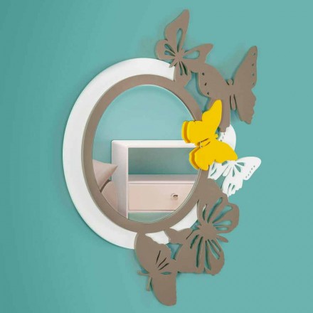 Modern Design Round Mirror in Colored Wood with Butterflies - Beat Viadurini