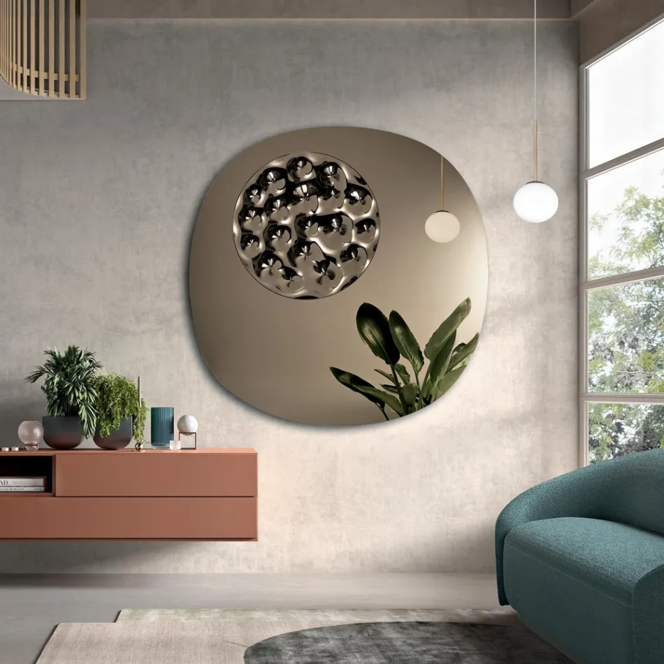 Shaped Mirror with Wavy Glass Insert Made in Italy - Adalberta Viadurini