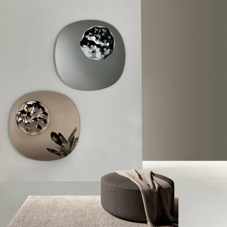 Shaped Mirror with Wavy Glass Insert Made in Italy - Adalberta Viadurini