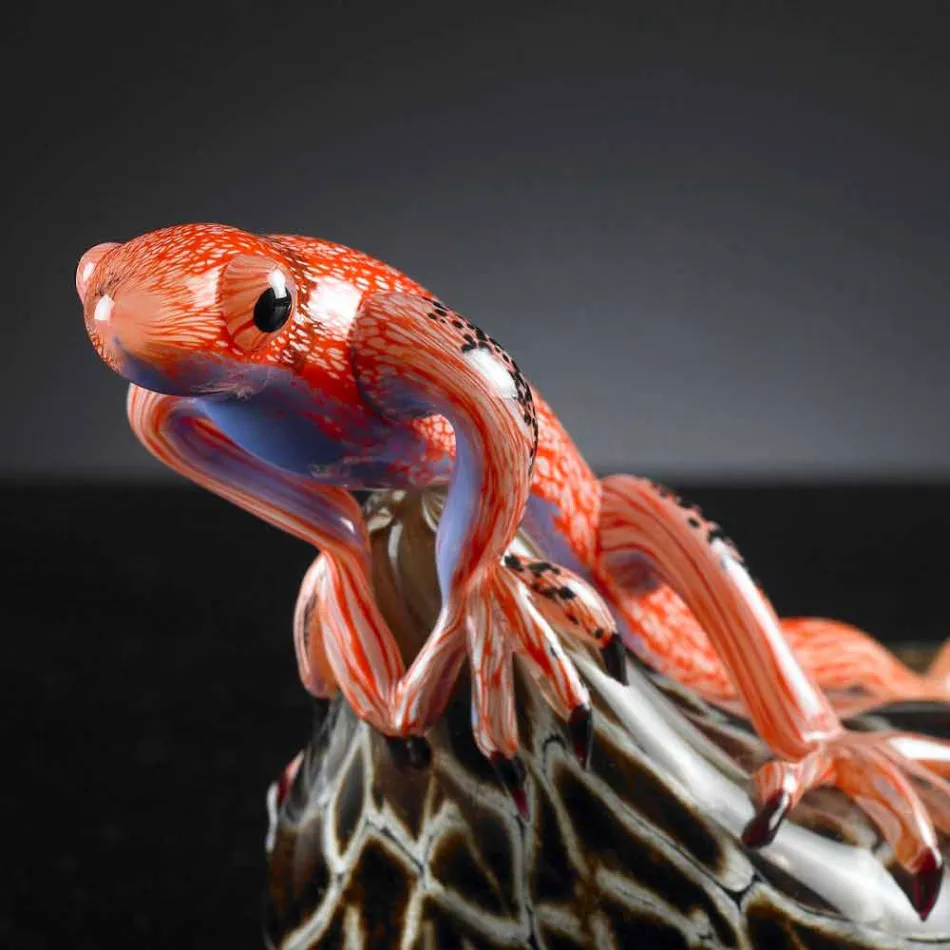 Figurine in the Shape of a Lizard on a Stone in Colored Glass Made in Italy - Certola Viadurini