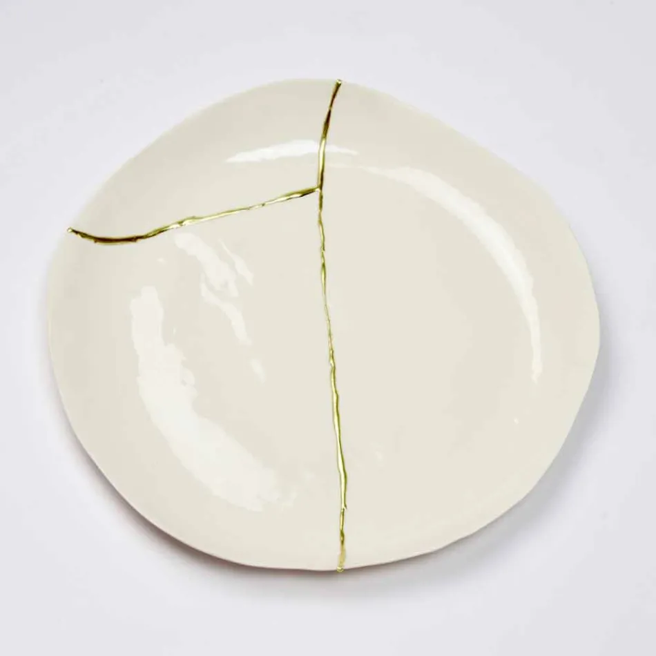 Design Round Pocket Tray in White Porcelain and Gold Leaf - Cicatroro Viadurini