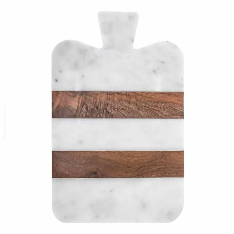 White Carrara Marble and Wood Made in Italy Design Cutting Board - Evea Viadurini