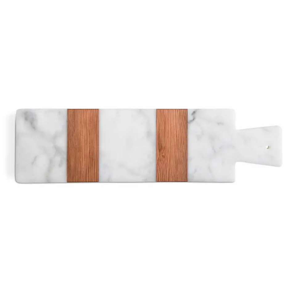 White Carrara Marble and Wood Made in Italy Design Cutting Board - Evea Viadurini