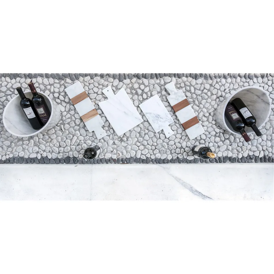 White Carrara Marble and Wood Made in Italy Design Cutting Board - Evea Viadurini