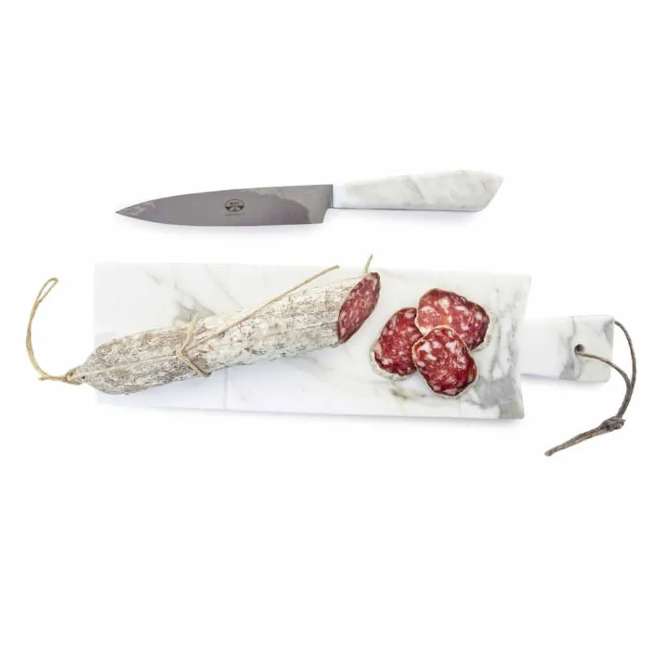 Modern Cutting Board in White Carrara Marble Made in Italy - Biblon Viadurini