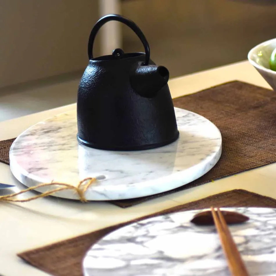 Modern Oval Cutting Board in White Carrara Marble Made in Italy - Masha Viadurini