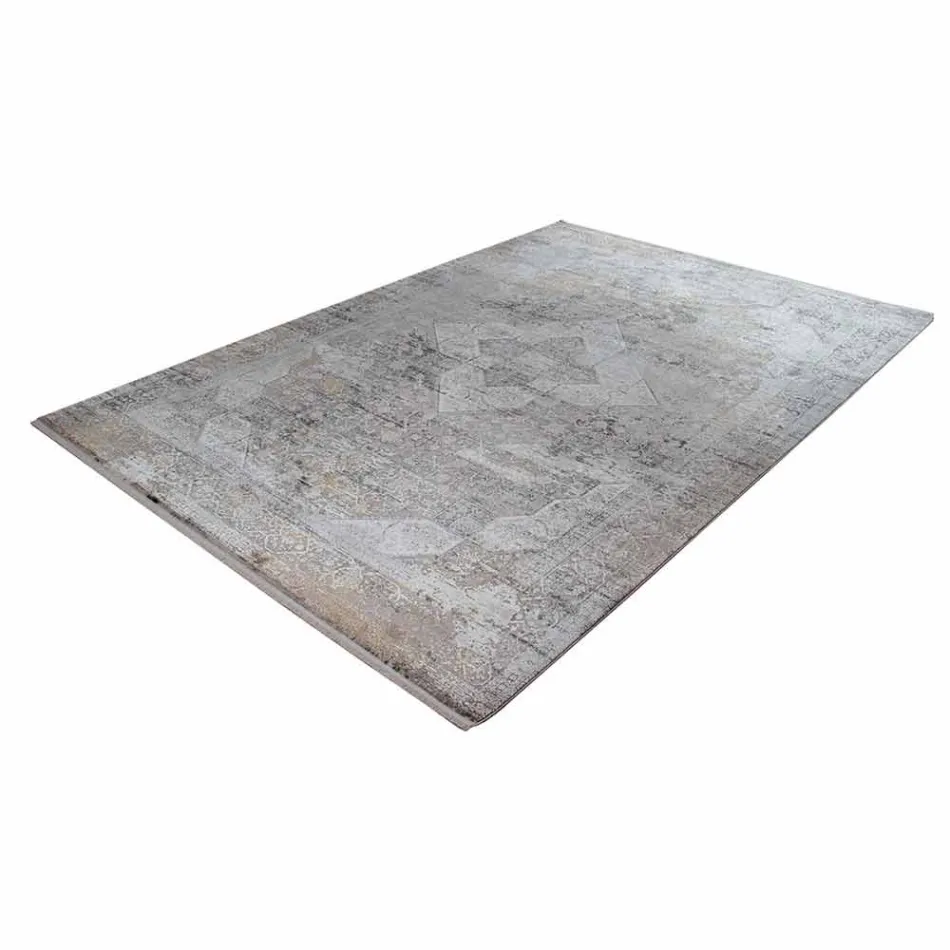 Designer Rug in Viscose and Acrylic Gray Beige with Design - President Viadurini