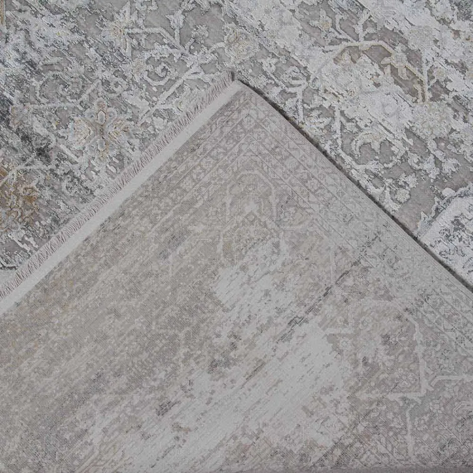 Designer Rug in Viscose and Acrylic Gray Beige with Design - President Viadurini