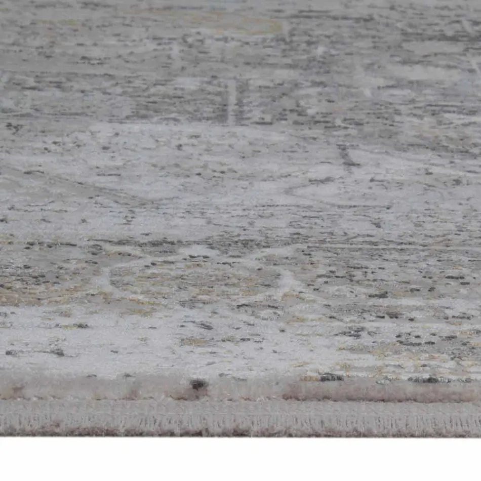 Designer Rug in Viscose and Acrylic Gray Beige with Design - President Viadurini