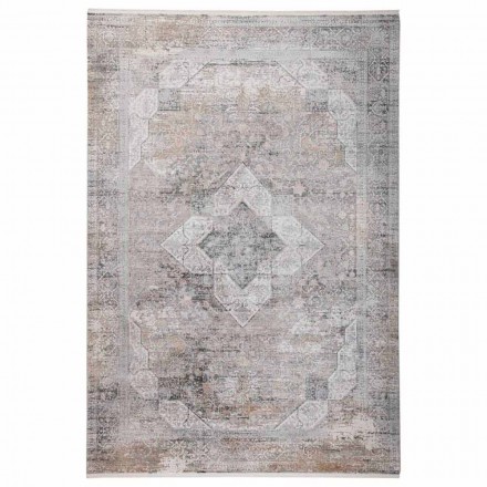 Designer Rug in Viscose and Acrylic Gray Beige with Design - President Viadurini