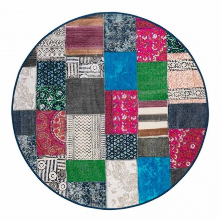 Round Ethnic Rug in Colored Cotton Fabric - Fiber Viadurini