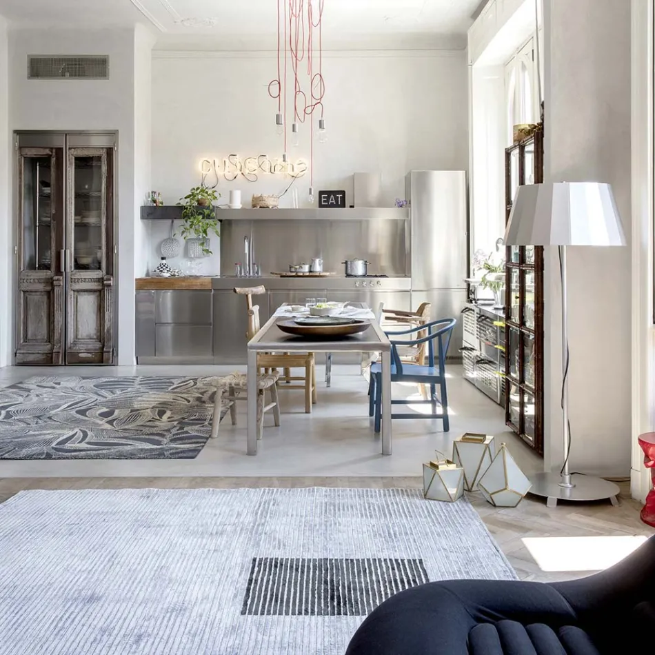 Handmade Modular Colored Viscose Rug Woven in India - Gilberto Viadurini