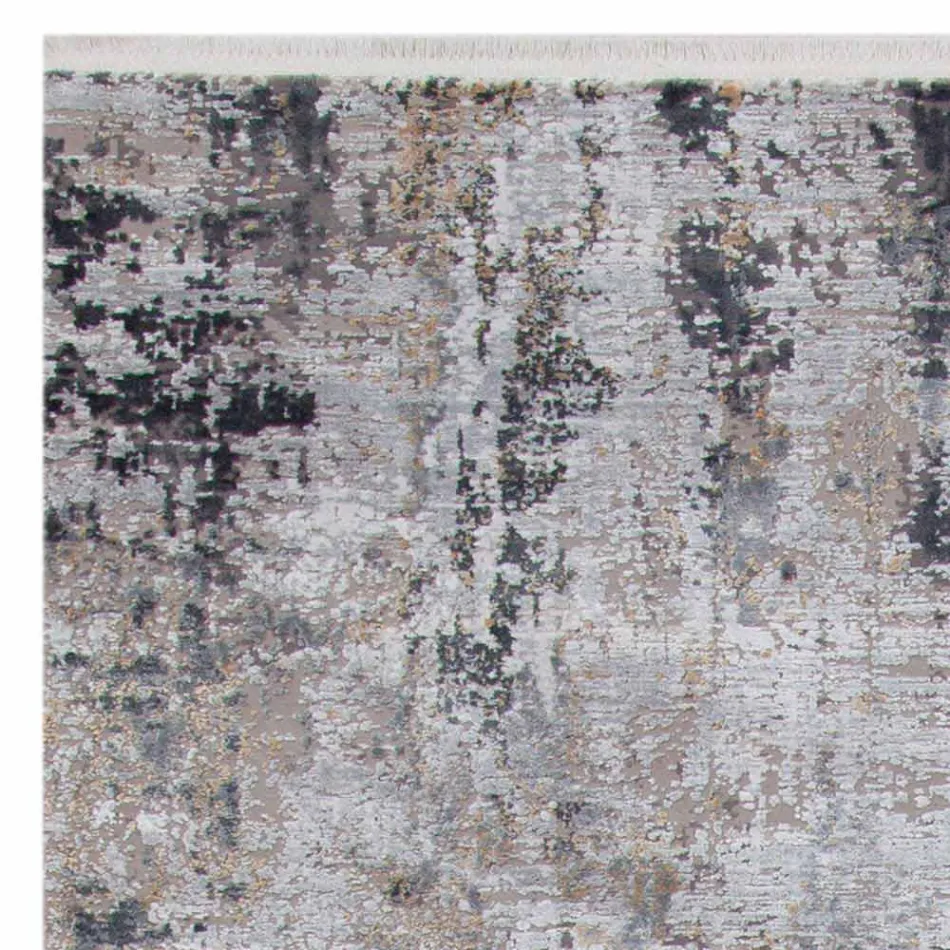 Gray Beige Anti-Slip Rug in Viscose and Acrylic with Design - President Viadurini