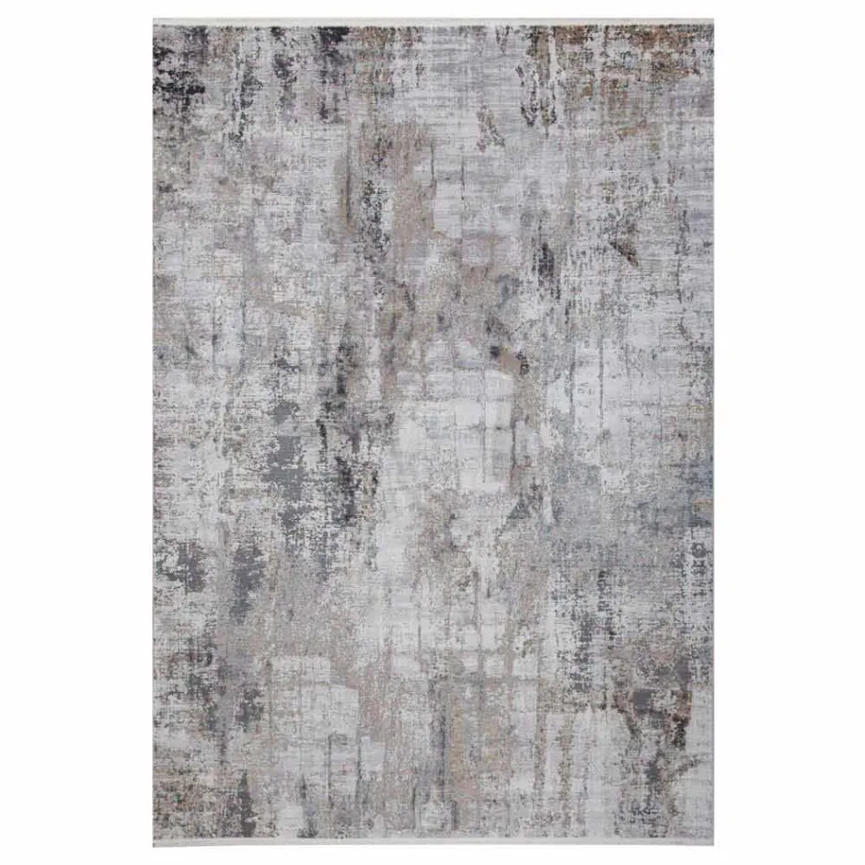 Gray Beige Anti-Slip Rug in Viscose and Acrylic with Design - President Viadurini