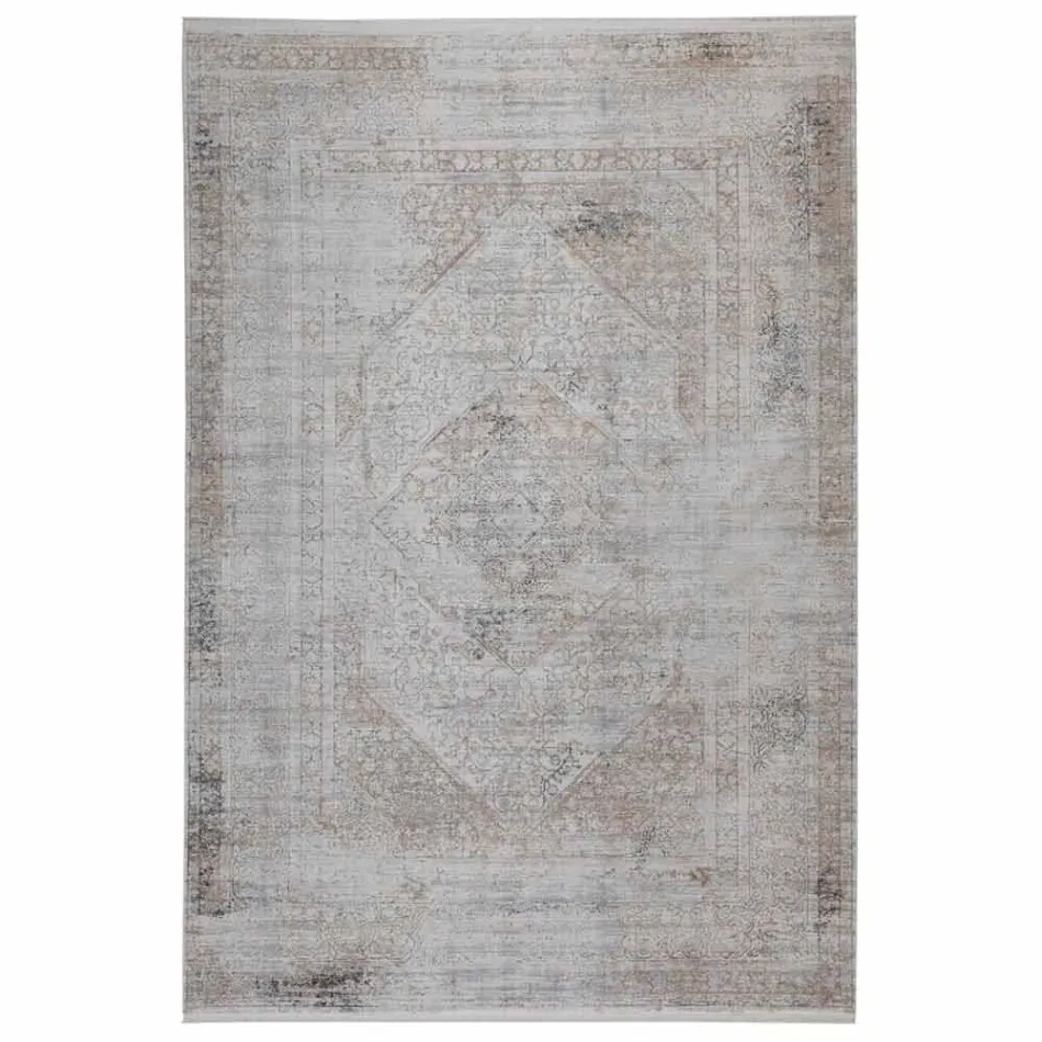 Acrylic and Viscose Anti-Slip Rug with Gray Beige Design - President Viadurini