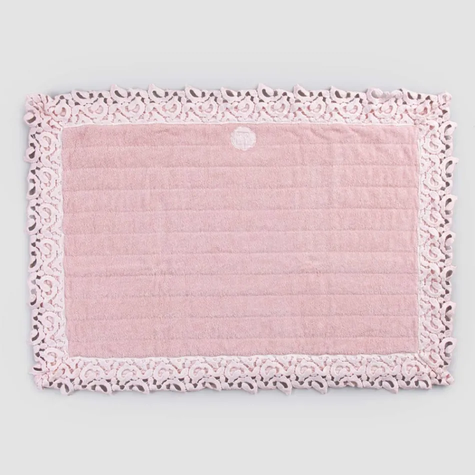 Cotton and Linen Sponge Bathroom Rug with Poema Lace 2 Colors - Cuorotto Viadurini