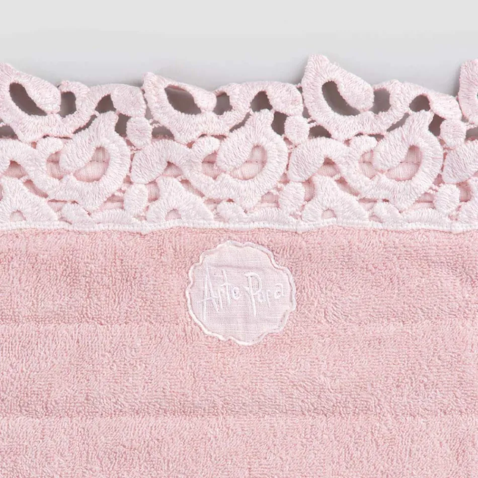 Cotton and Linen Sponge Bathroom Rug with Poema Lace 2 Colors - Cuorotto Viadurini