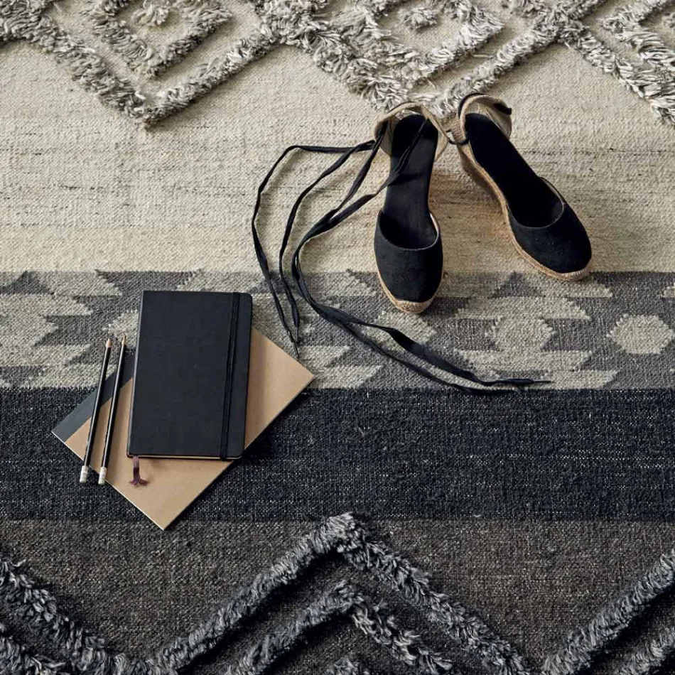 Rectangular Carpet in Wool, Cotton and Viscose for Modern Living Room - Zorro Viadurini
