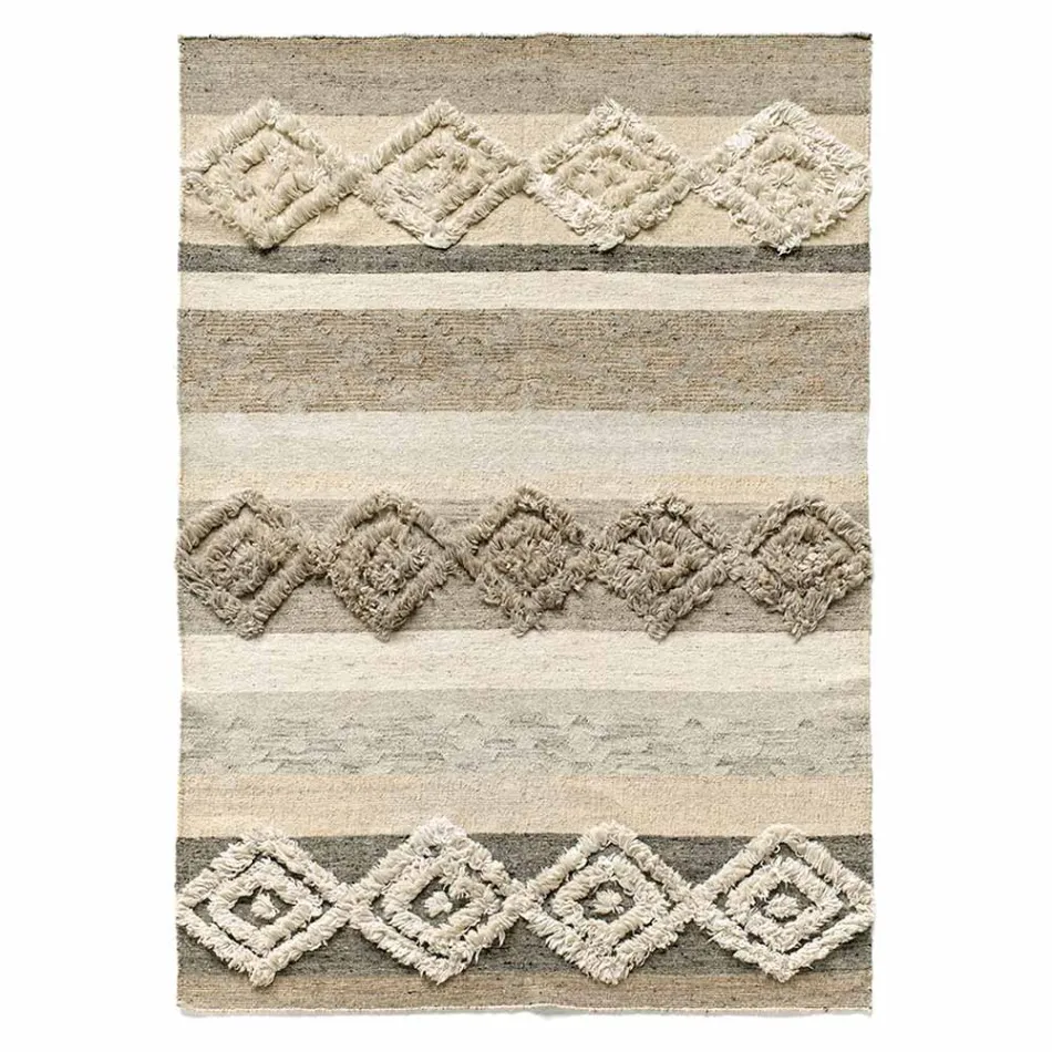 Rectangular Carpet in Wool, Cotton and Viscose for Modern Living Room - Zorro Viadurini