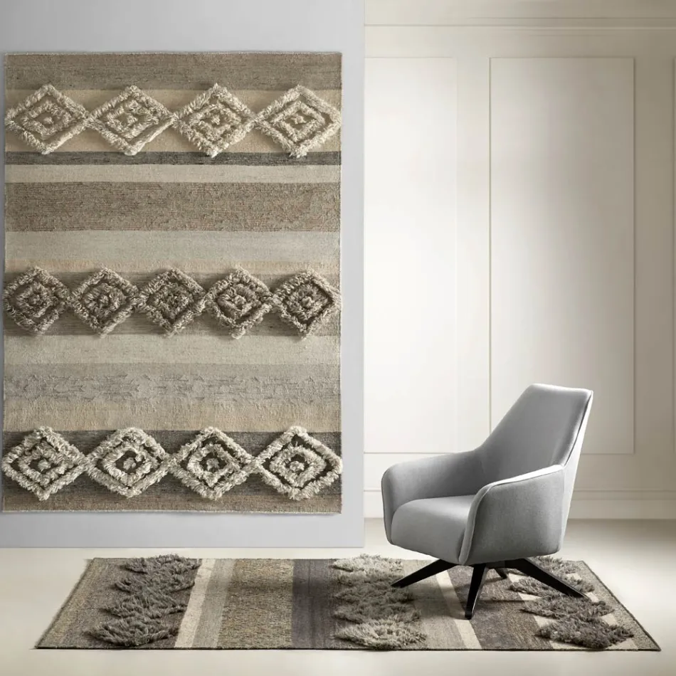 Rectangular Carpet in Wool, Cotton and Viscose for Modern Living Room - Zorro Viadurini