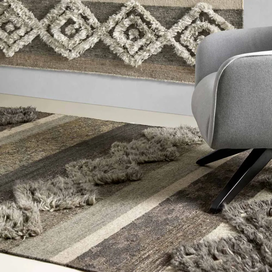 Rectangular Carpet in Wool, Cotton and Viscose for Modern Living Room - Zorro Viadurini
