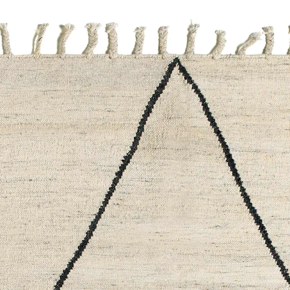 Wool and Cotton Living Room Carpet with Modern Geometric Design - Metria Viadurini