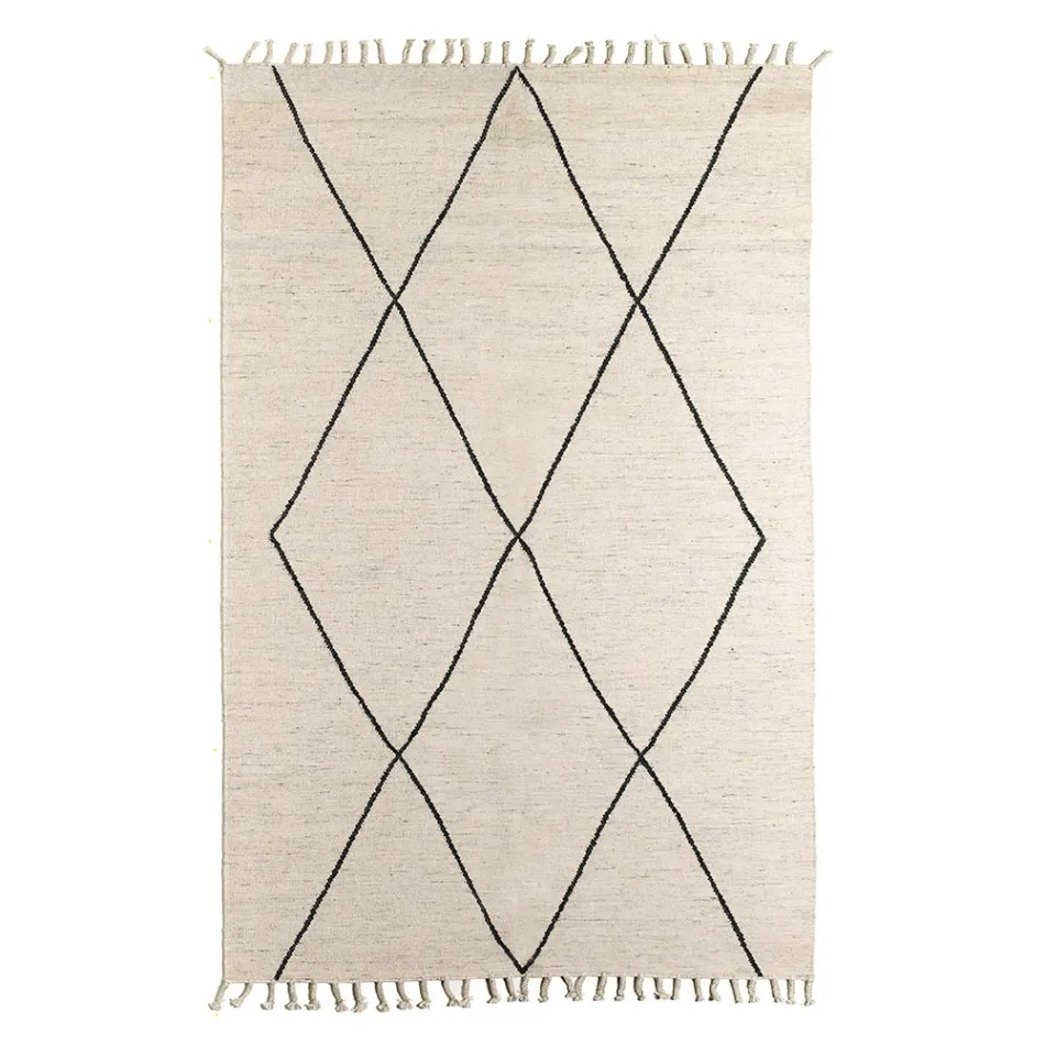 Wool and Cotton Living Room Carpet with Modern Geometric Design - Metria Viadurini