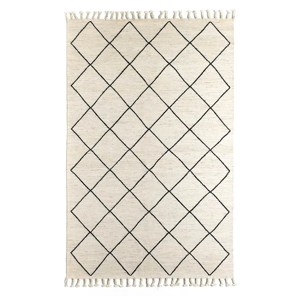 Modern Living Room Carpet with Geometric Pattern in Wool and Cotton - Metria Viadurini