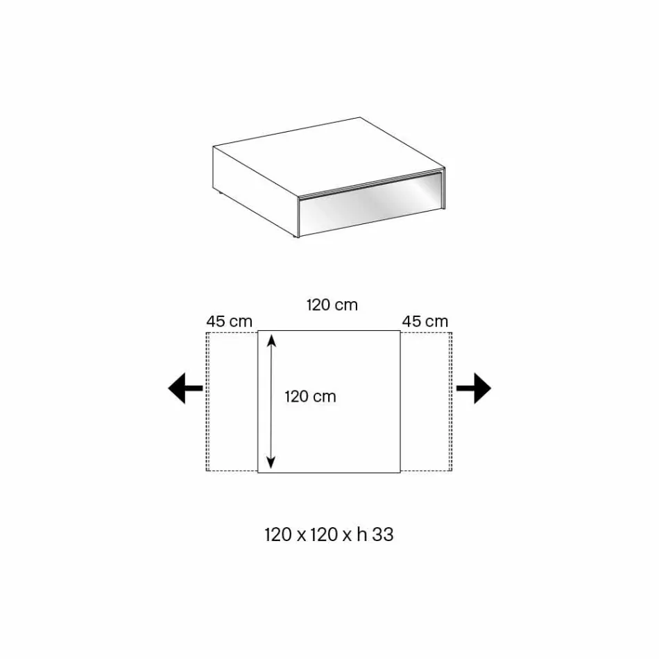 Low Table for Living Room in Smoked Glass and Wooden Drawers 3 Sizes - Mantra Viadurini