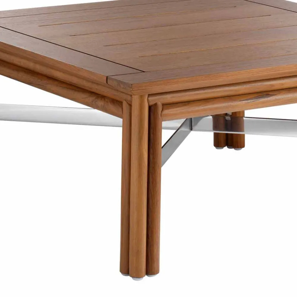 Low Square Coffee Table for Outdoor Living Room in Natural or Black Wood - Suzana Viadurini