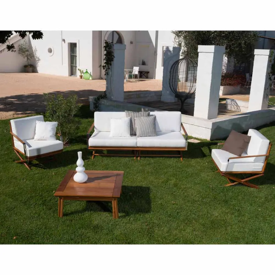Low Square Coffee Table for Outdoor Living Room in Natural or Black Wood - Suzana Viadurini