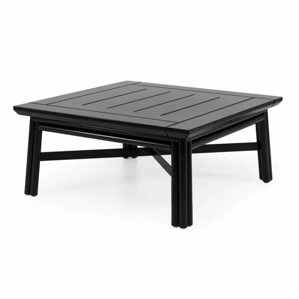 Low Square Coffee Table for Outdoor Living Room in Natural or Black Wood - Suzana Viadurini