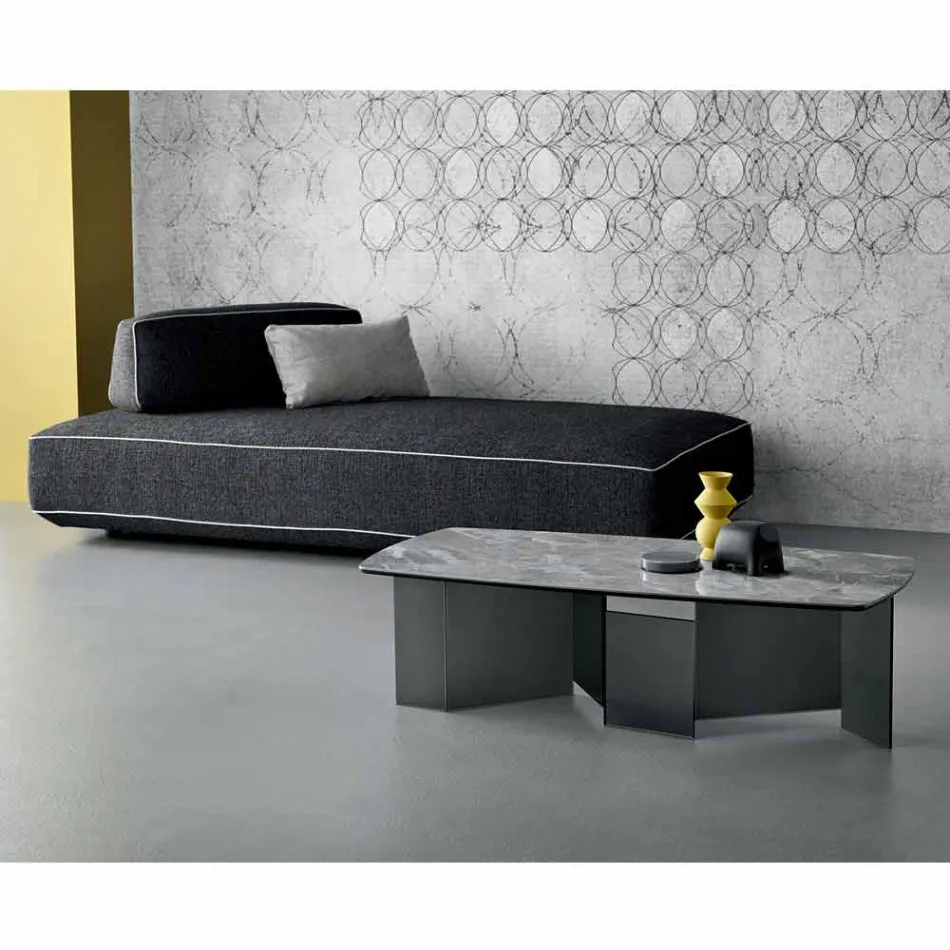 Low Coffee Table Living Room Ceramic Top and Smoked Glass Legs 3 Sizes - Random Viadurini