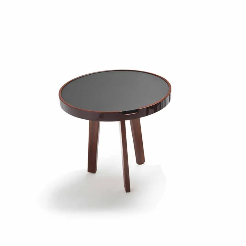 Cocktail table with black leather top, diameter 60cm, Selmo Viadurini
