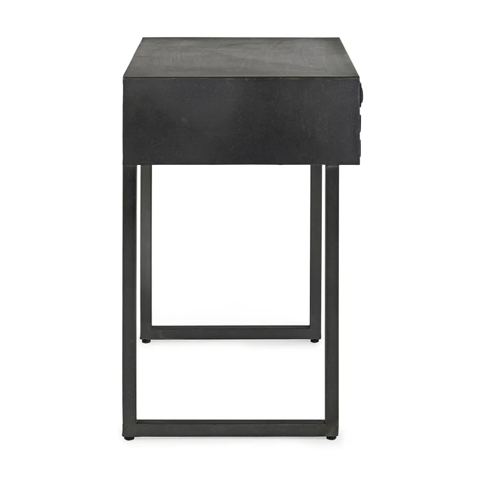 Bedside Table in Steel and Mango Wood of Ethnic Design - Mireo Viadurini