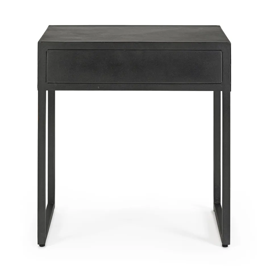 Bedside Table in Steel and Mango Wood of Ethnic Design - Mireo Viadurini