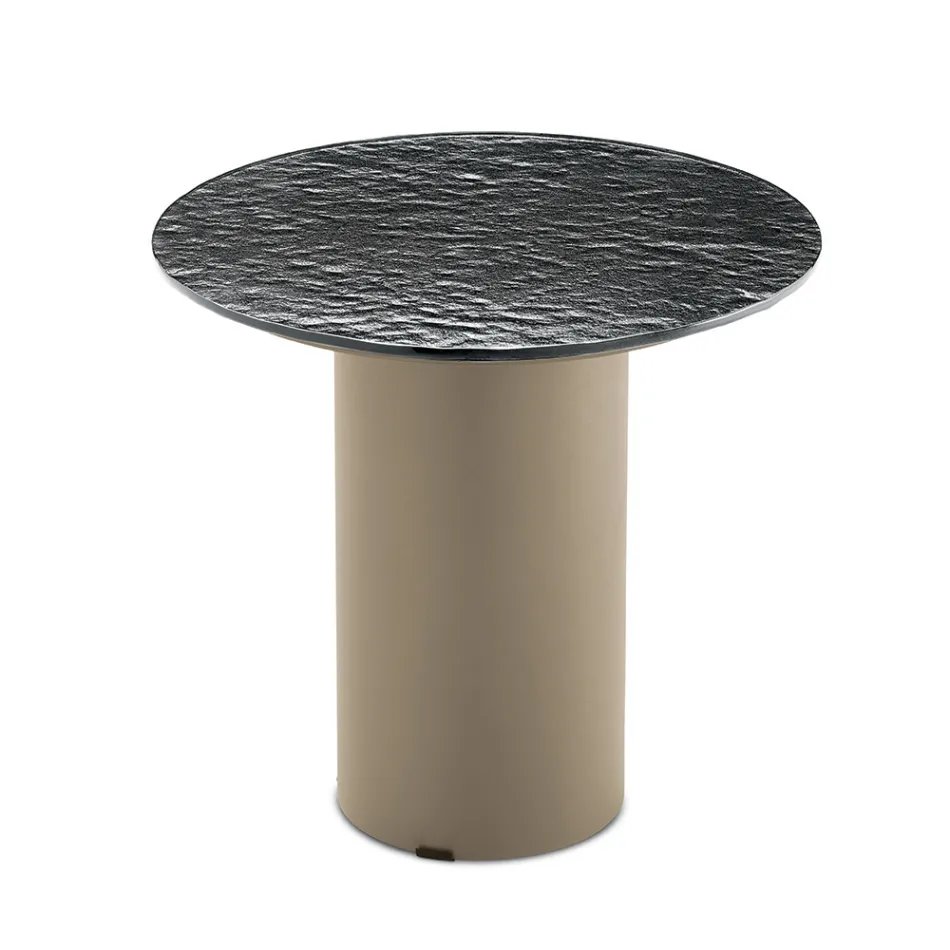 Coffee Table with Metal Base and Ø45 cm Mirror or Glass Top - Flaminia Viadurini