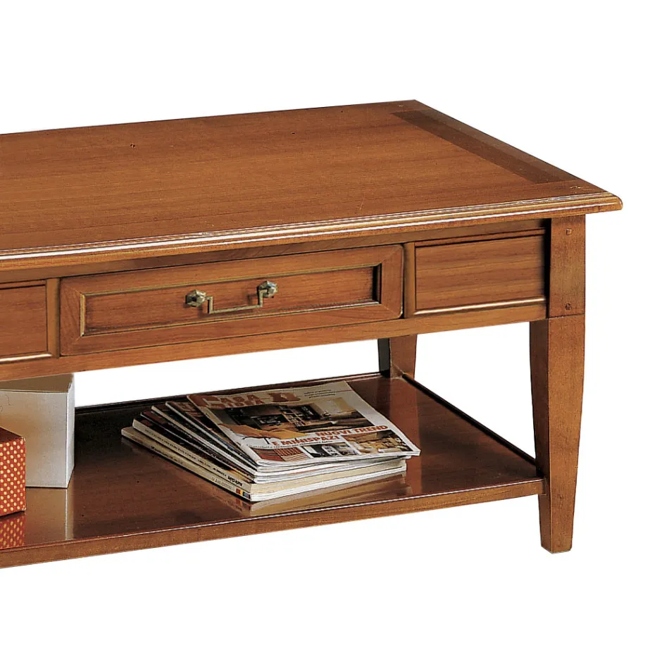 Coffee table with drawer and shelf in patinated wood Made in Italy - Tuoni Viadurini