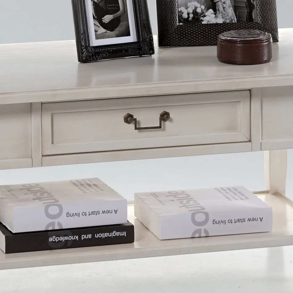 Coffee table with drawer and shelf in patinated wood Made in Italy - Tuoni Viadurini