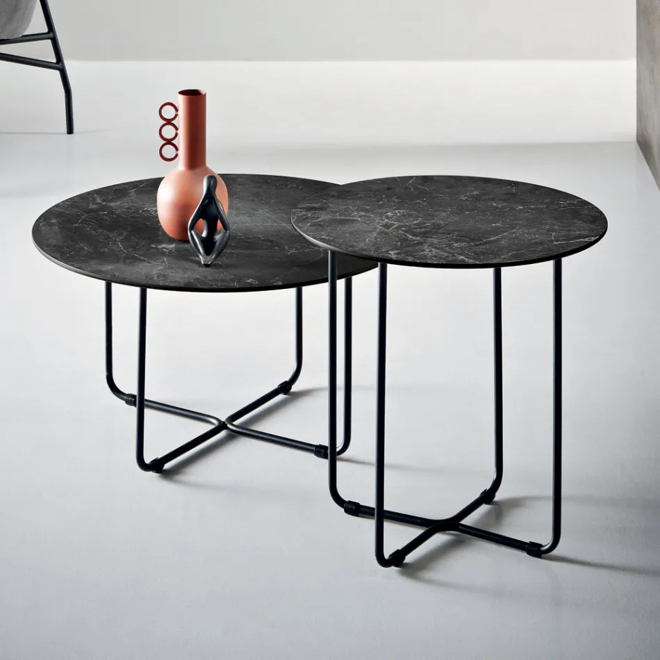 Coffee Table with Mirror and Marble-Effect Ceramic Top Made in Italy - Giusta Viadurini